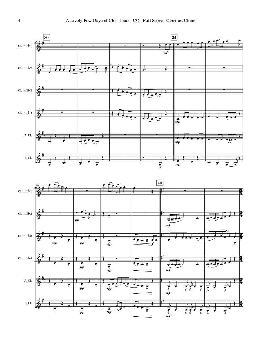 A Lively Few Days of Christmas Clarinet Choir scores gallery preview page 4