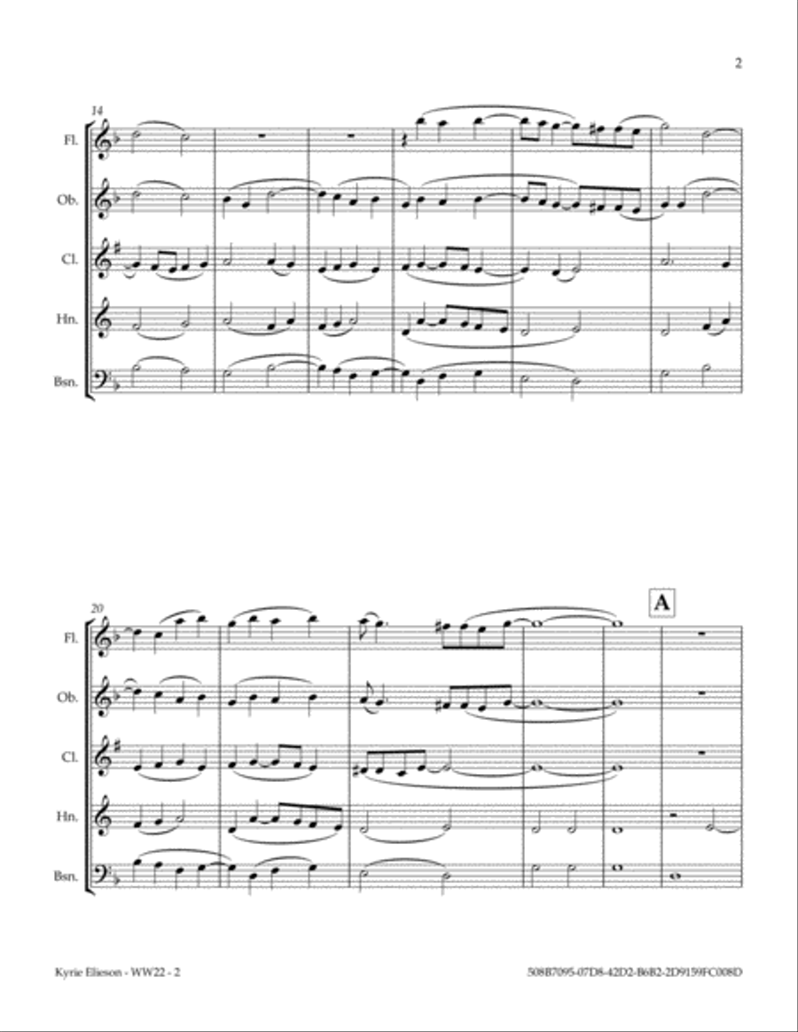 Kyrie Elieson from Missa De Beata Virgine Woodwind Quintet scores gallery preview page 5