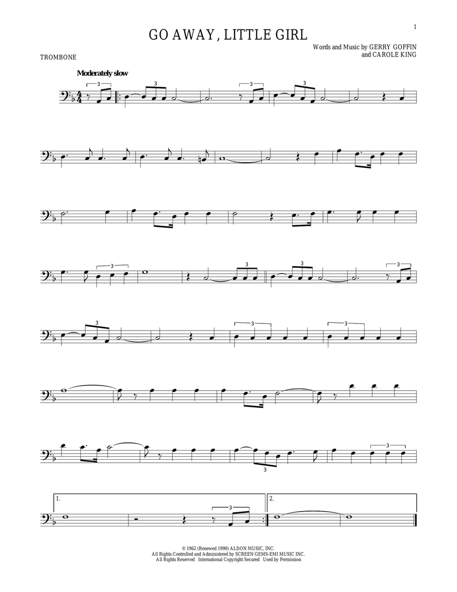 Go Away, Little Girl Go Away, Little Girl Trombone Solo scores gallery preview page 1