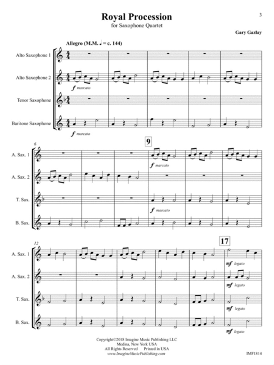 Royal Procession Royal Procession Saxophone Quartet scores gallery preview page 3