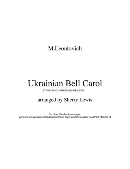 UKRAINIAN BELL CAROL (CAROL OF THE BELLS), Intermediate Level for String Duo for violin and cello image number null