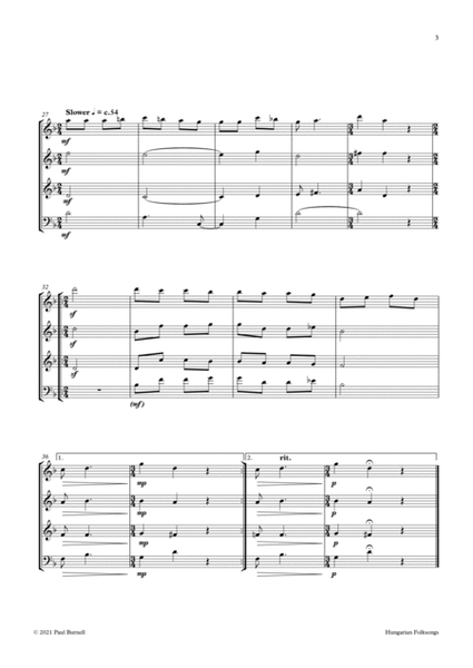 Hungarian Folksongs, arranged for instruments in four parts image number null