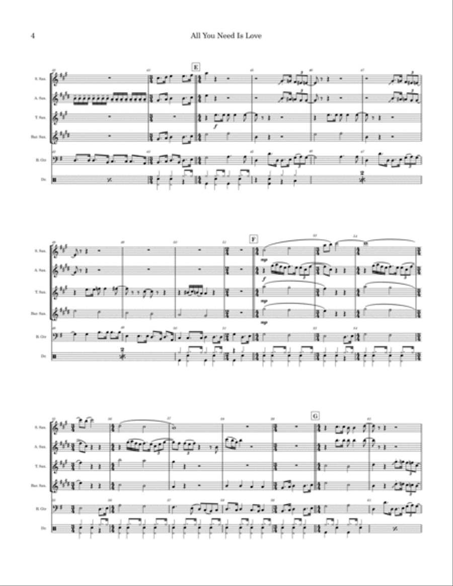 All You Need Is Love Saxophone Quartet scores gallery preview page 4