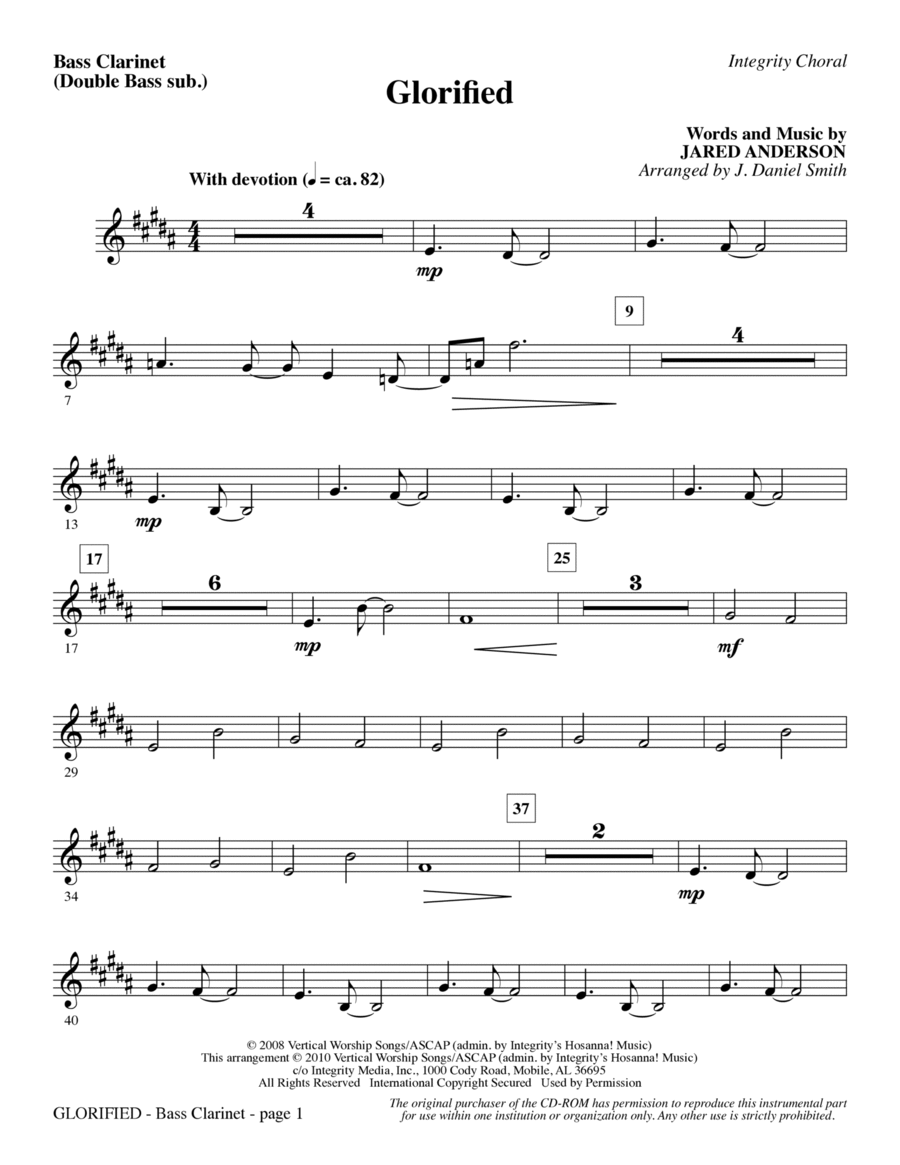 Glorified - Bass Clar. (Double Bass sub.) Choir scores gallery preview page 1