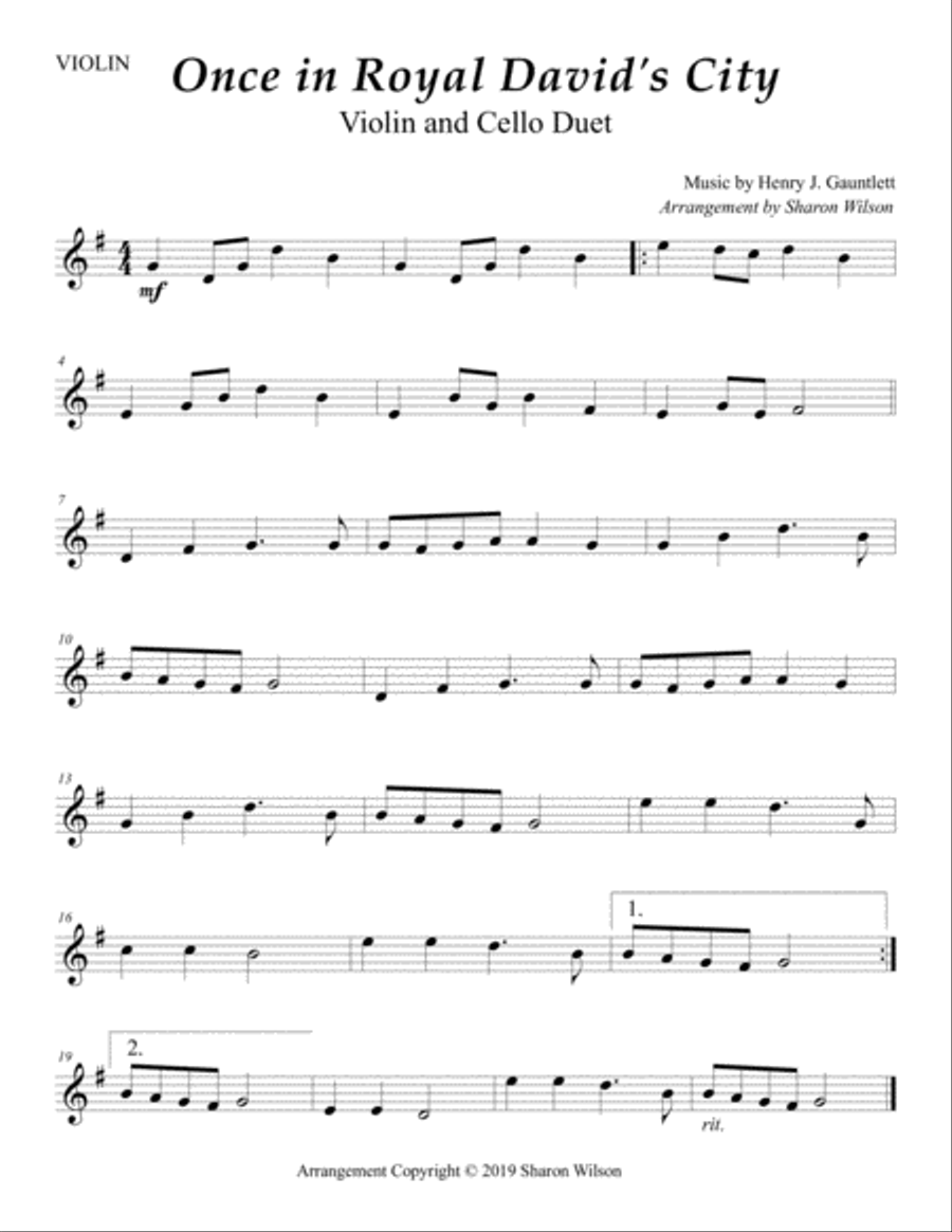 Once in Royal David's City (Easy Violin and Cello Duet) String Duet scores gallery preview page 2