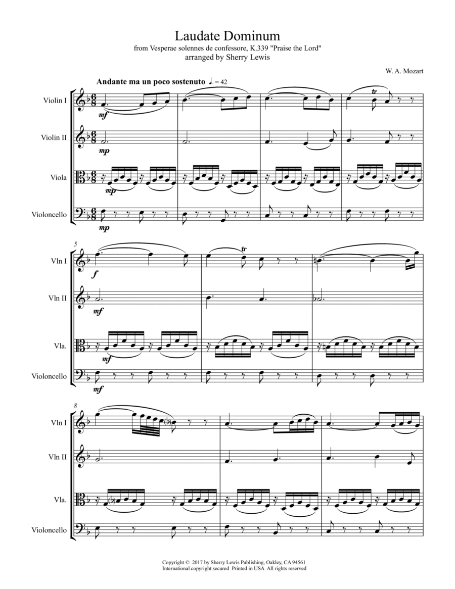 LAUDATE DOMINUM, Mozart, String Quartet, Intermediate Level String Quartet scores gallery preview page 1