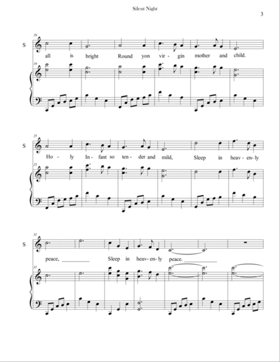 Silent Night (Soprano Solo, Medium High) Soprano Voice scores gallery preview page 3