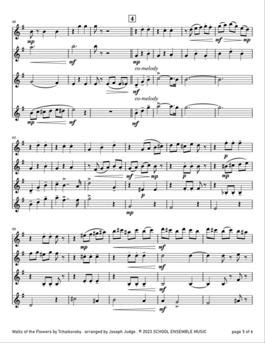 Waltz Of The Flowers by Tchaikovsky for Clarinet Quartet in Schools Clarinet Quartet scores gallery preview page 5
