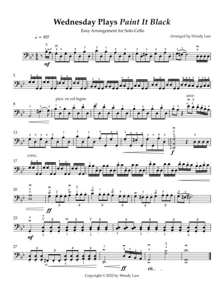 Paint It, Black by The Rolling Stones - Cello Solo - Digital Sheet Music