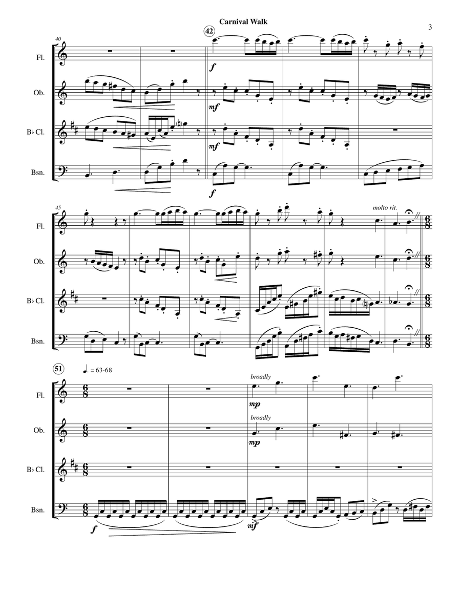 Carnival Walk (Fl-Ob-Cl-Bsn) Woodwind Quartet scores gallery preview page 5
