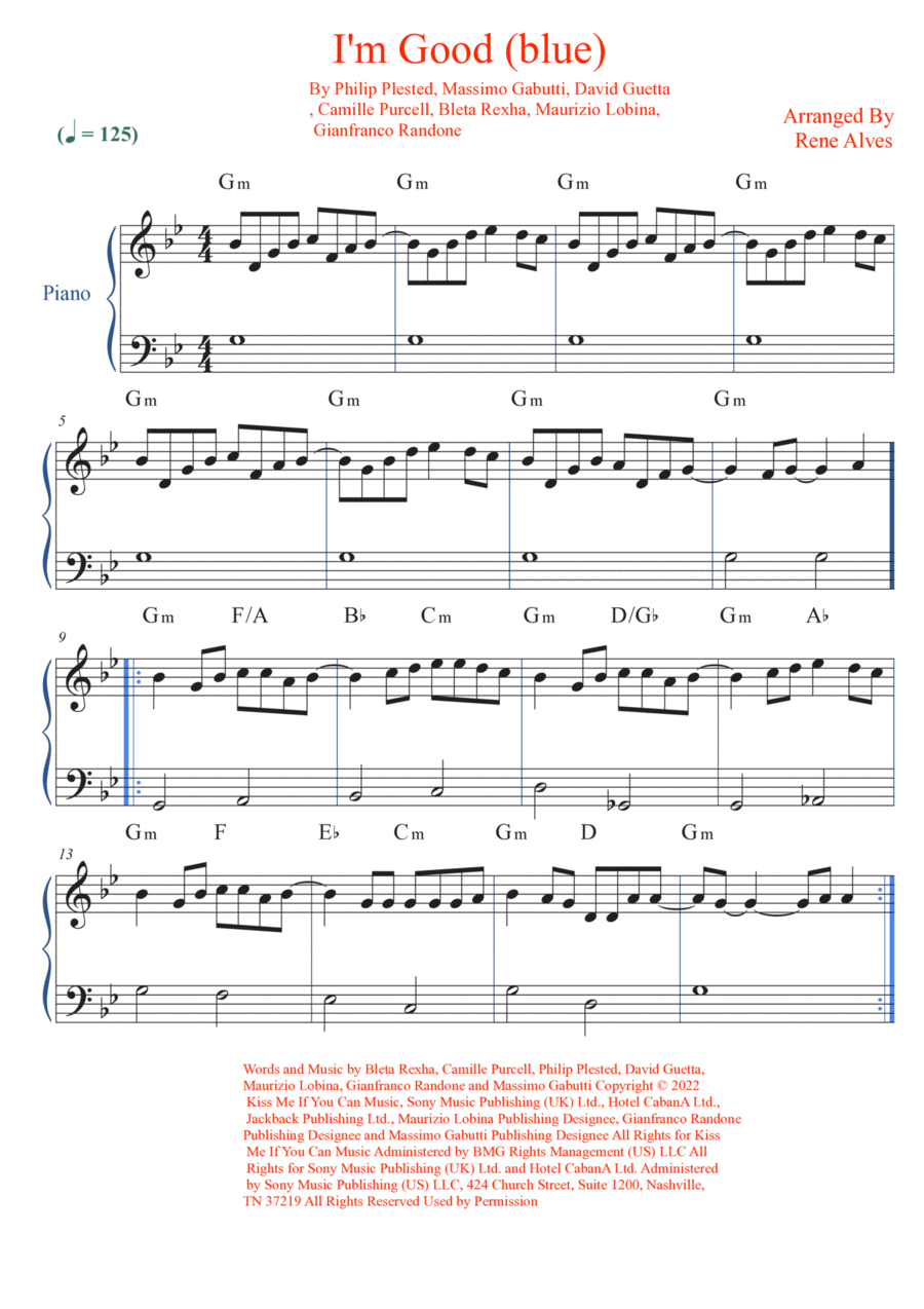 I'm Good (blue) I'm Good (blue) Easy Piano scores gallery preview page 1