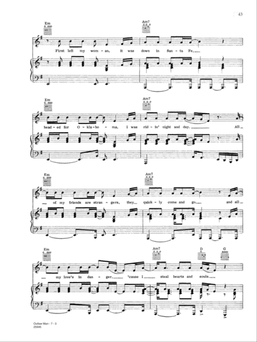 Outlaw Man Piano, Vocal, Guitar scores gallery preview page 3