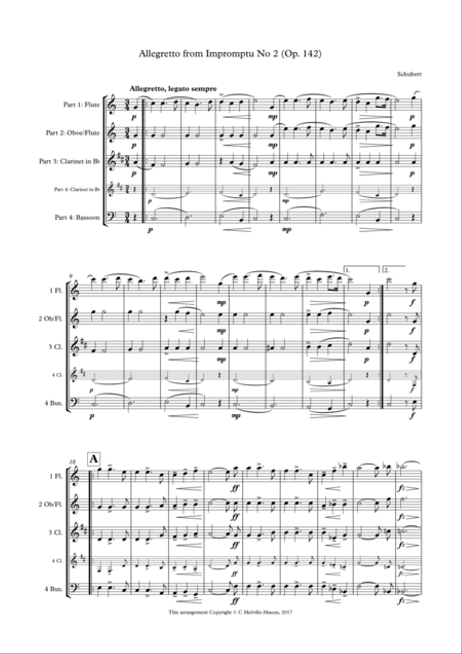 Allegretto from Impromptu No. 2 (Op. 142) - semi-flexible Woodwind Quartet scores gallery preview page 2