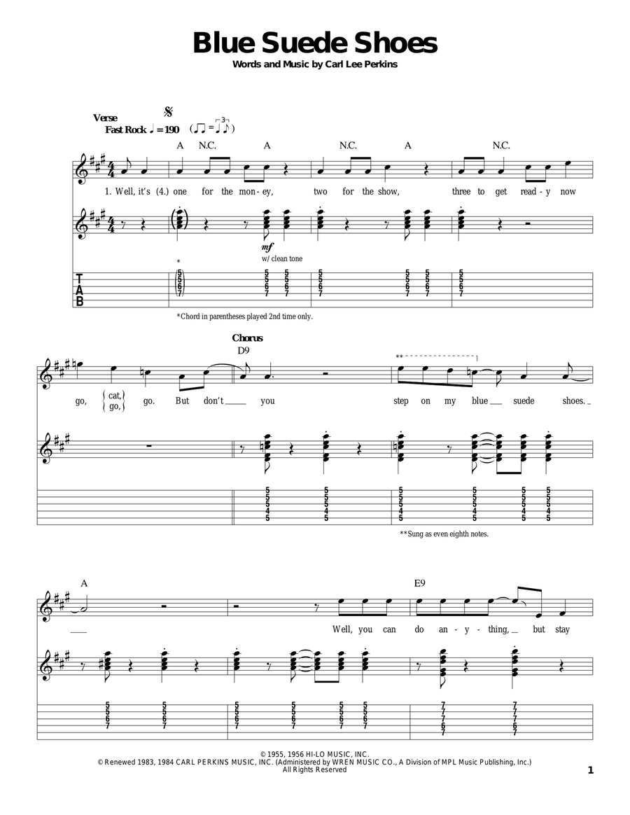 Blue Suede Shoes Acoustic Guitar scores gallery preview page 1