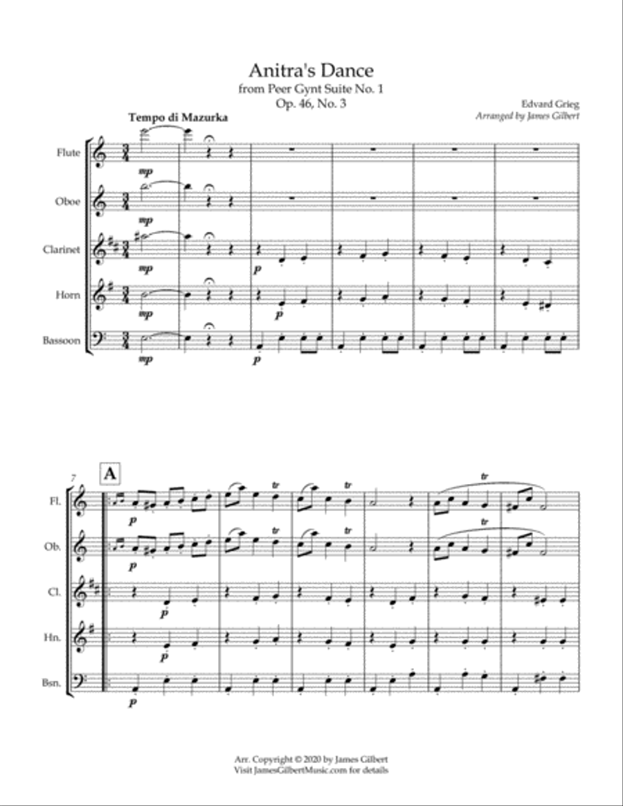 Anitra's Dance from Peer Gynt Suite Woodwind Quintet scores gallery preview page 2