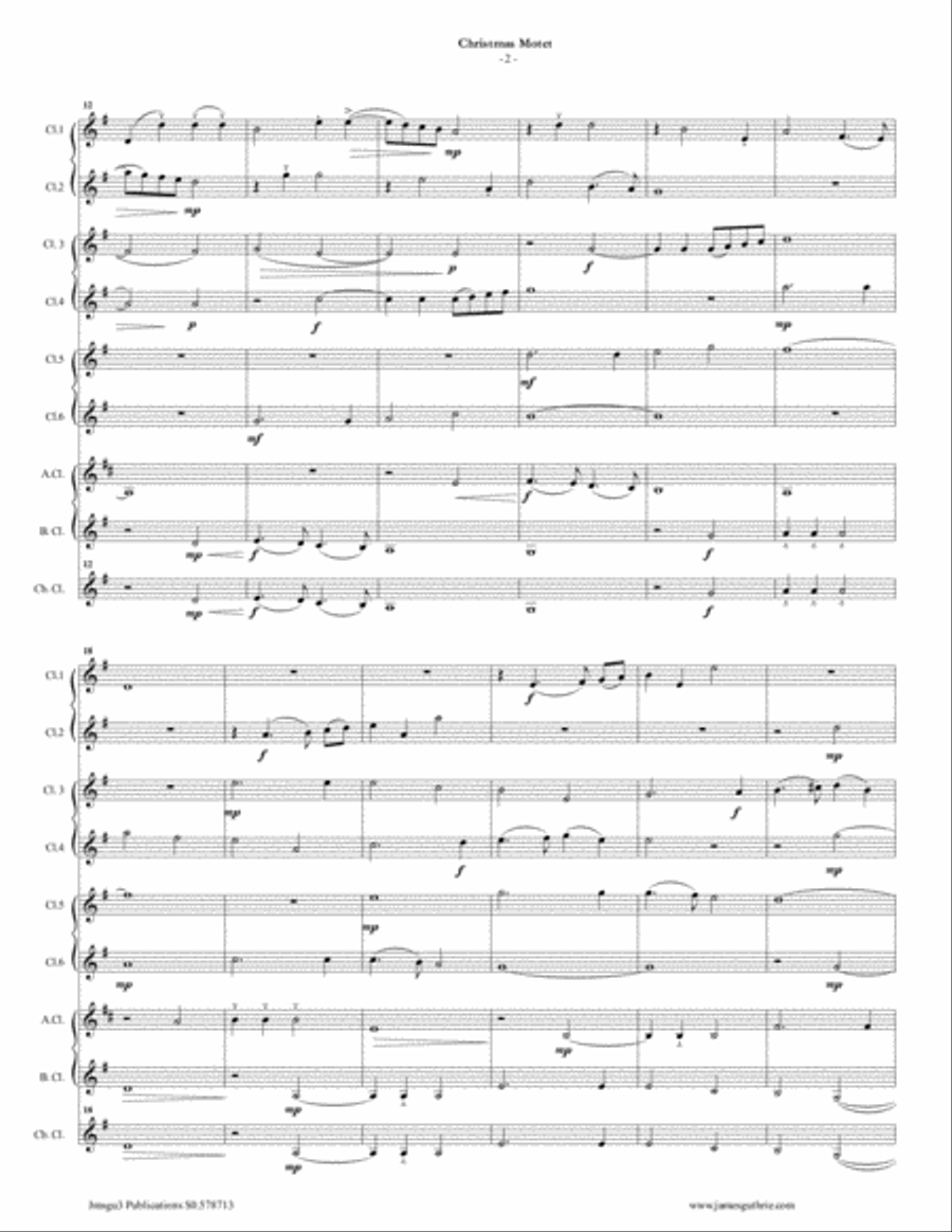 Mouton: Christmas Motet for Clarinet Choir Clarinet Choir scores gallery preview page 2