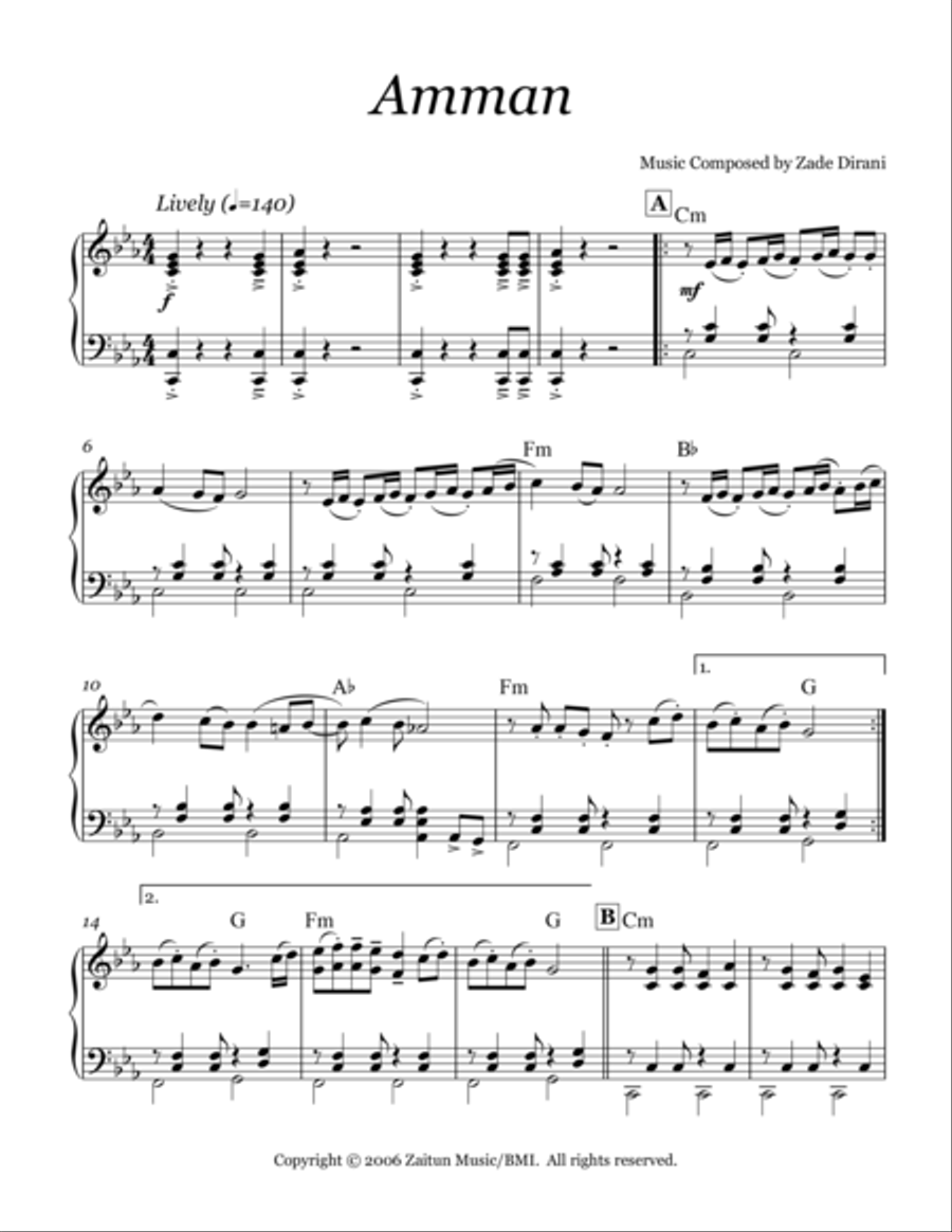Amman Piano Solo scores gallery preview page 1