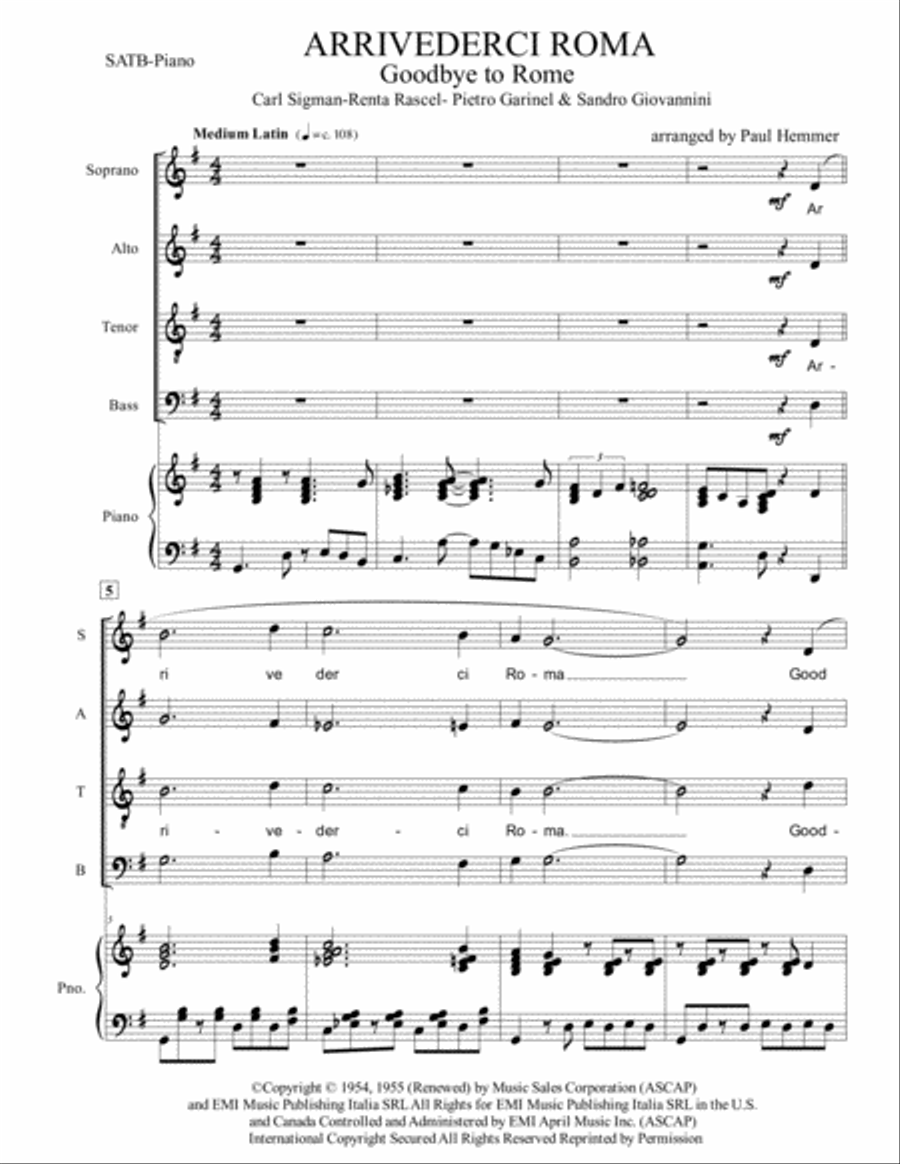 Arrivederci Roma (goodbye To Rome) 4-Part scores gallery preview page 1
