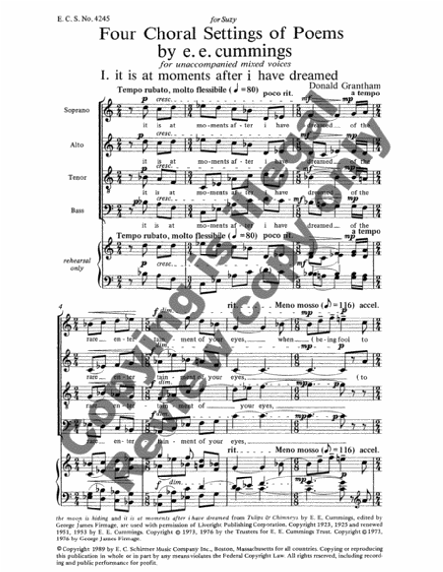 Four e.e. cummings poems: 1. it is at moments after i have dreamed 4-Part scores gallery preview page 3