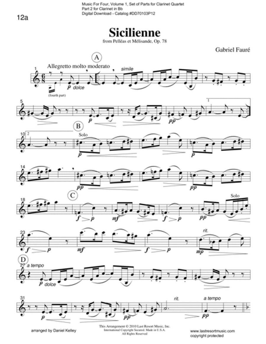 Sicilienne from Pelleas et Melisande (Clarinet Quartet)