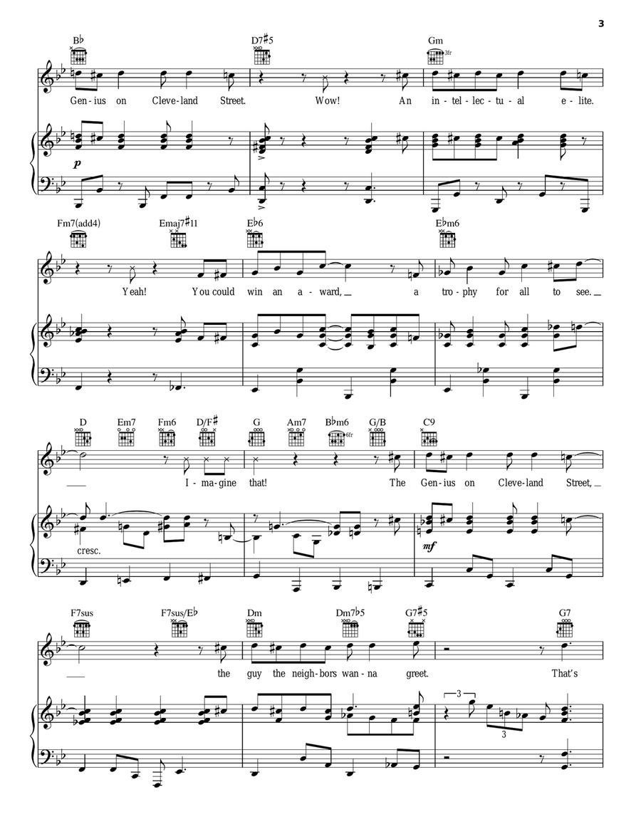 The Genius On Cleveland Street Piano, Vocal, Guitar scores gallery preview page 3