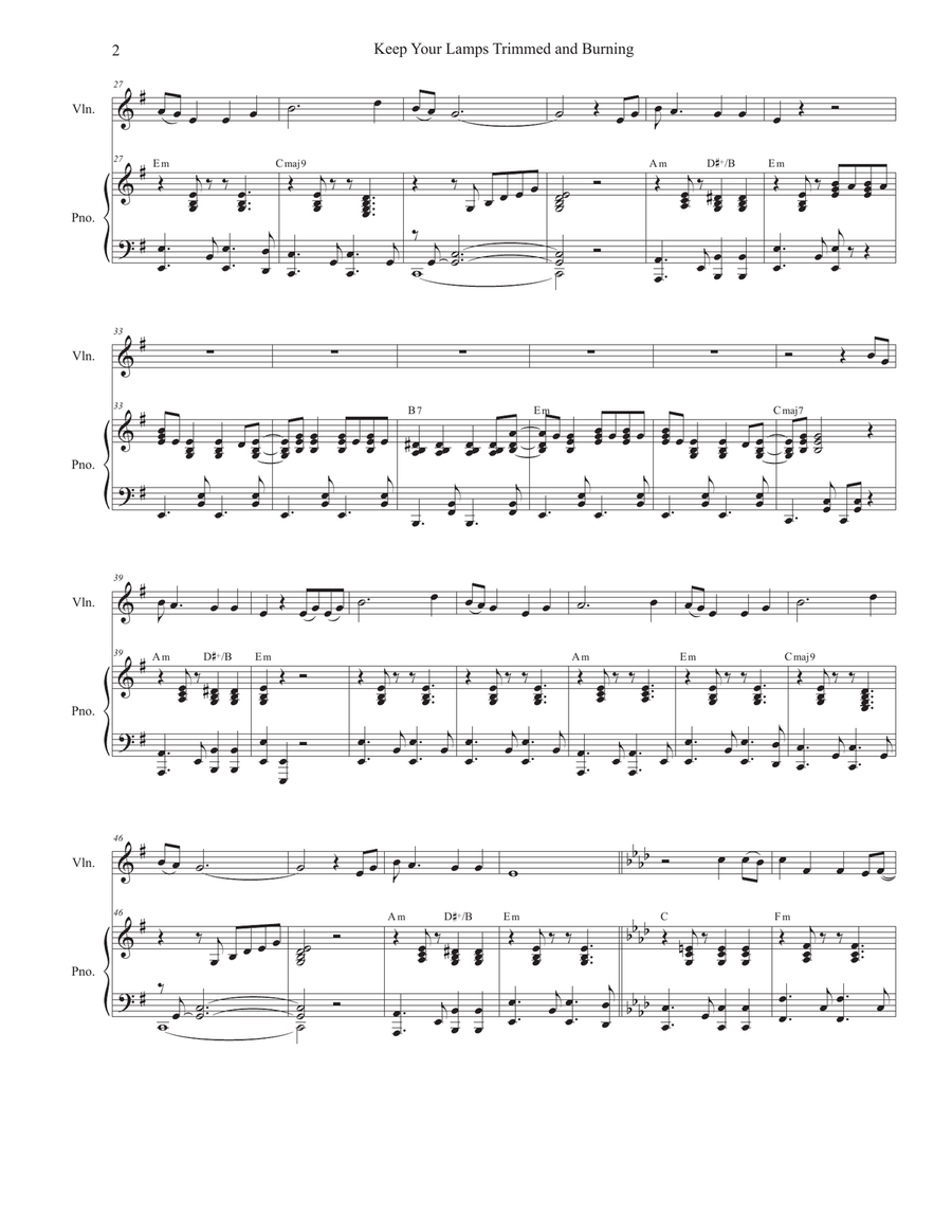 Keep Your Lamps Trimmed And Burning (Violin solo and Piano) Violin Solo scores gallery preview page 2