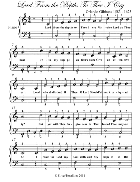 Lord From the Depths to Thee I Cry Easy Piano Sheet Music