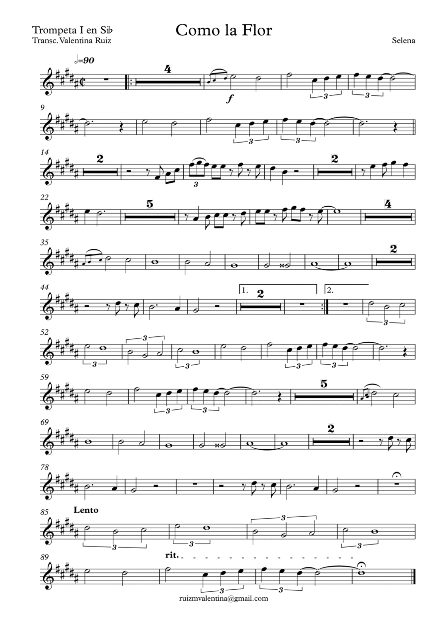 Como La Flor Trumpet Solo scores gallery preview page 1