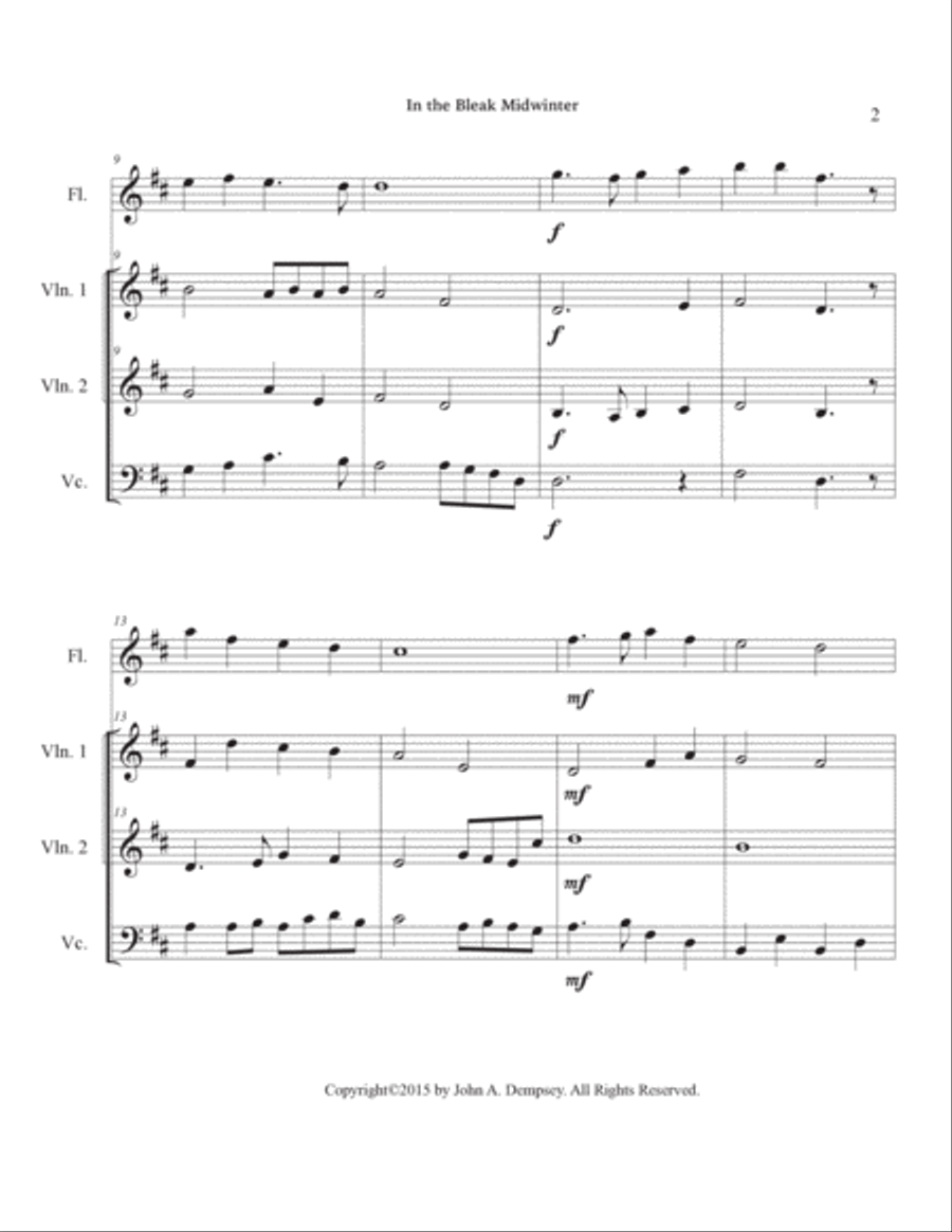In the Bleak Midwinter (Quartet for Flute, Two Violins and Cello) Small Ensemble scores gallery preview page 6