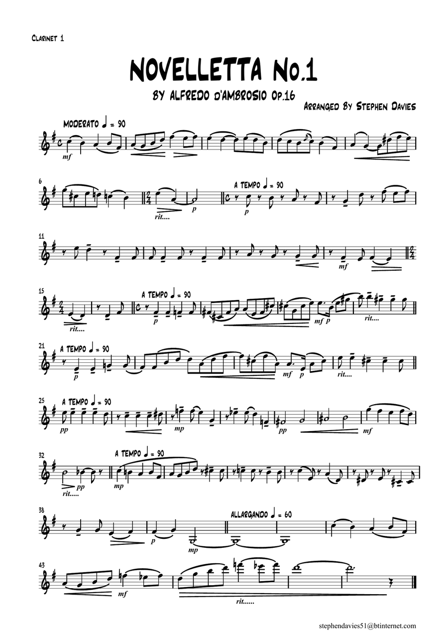 'Novelletta No.1' By Alfredo d'Ambrosio for Clarinet Quintet Clarinet Quintet scores gallery preview page 5