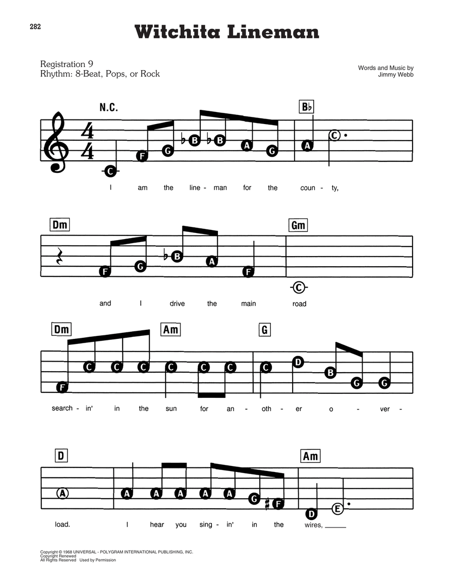 Wichita Lineman Wichita Lineman Electronic Keyboard scores gallery preview page 1