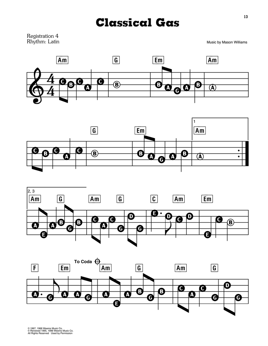 Classical Gas Electronic Keyboard scores gallery preview page 1