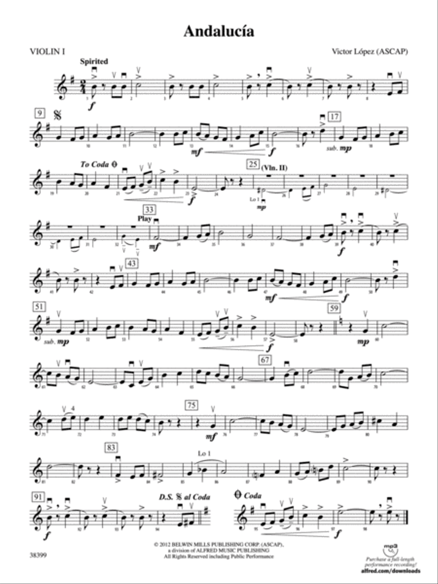 Andaluci­a: 1st Violin String Orchestra scores gallery preview page 1