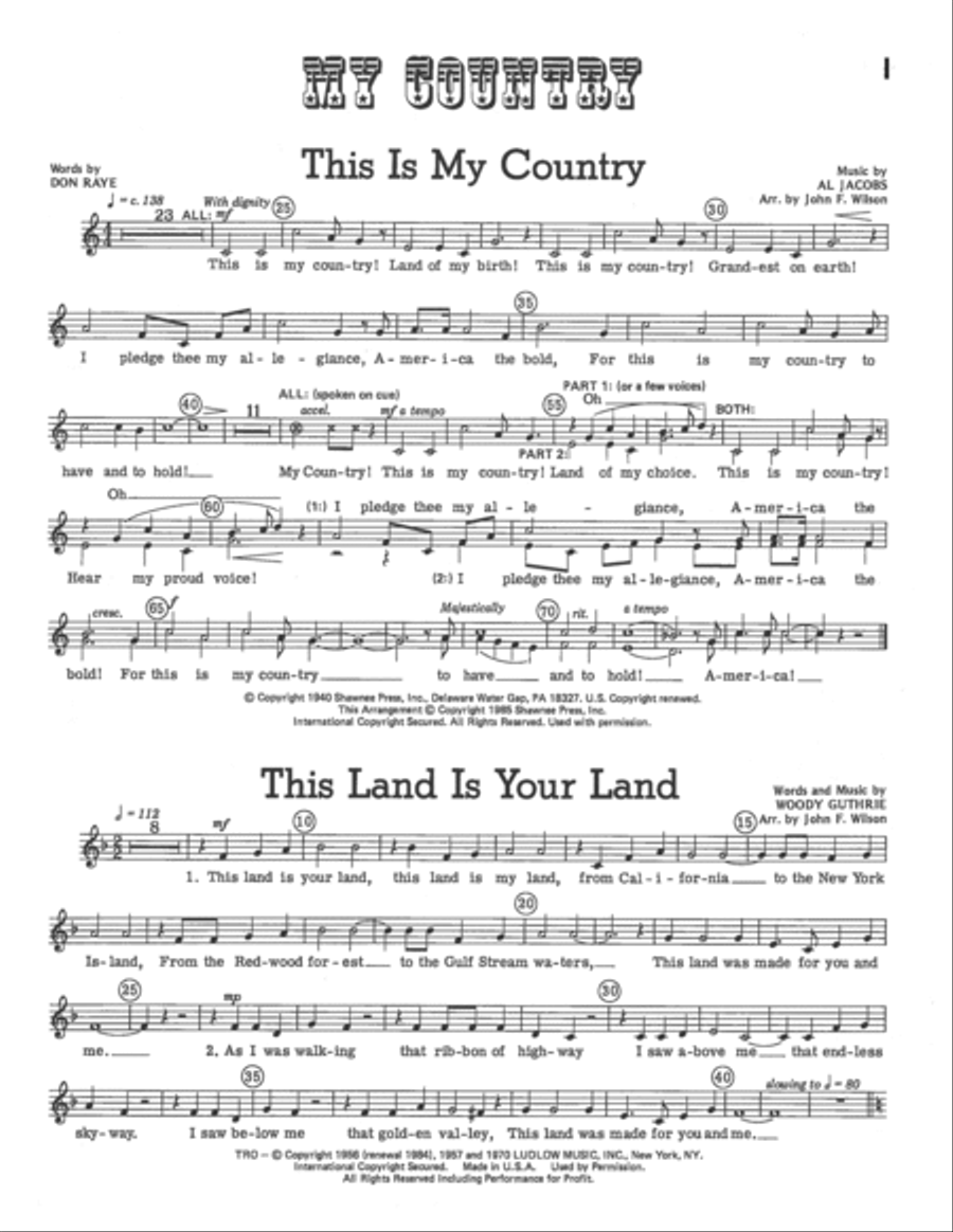 My Country My Country Unison Choir scores gallery preview page 1