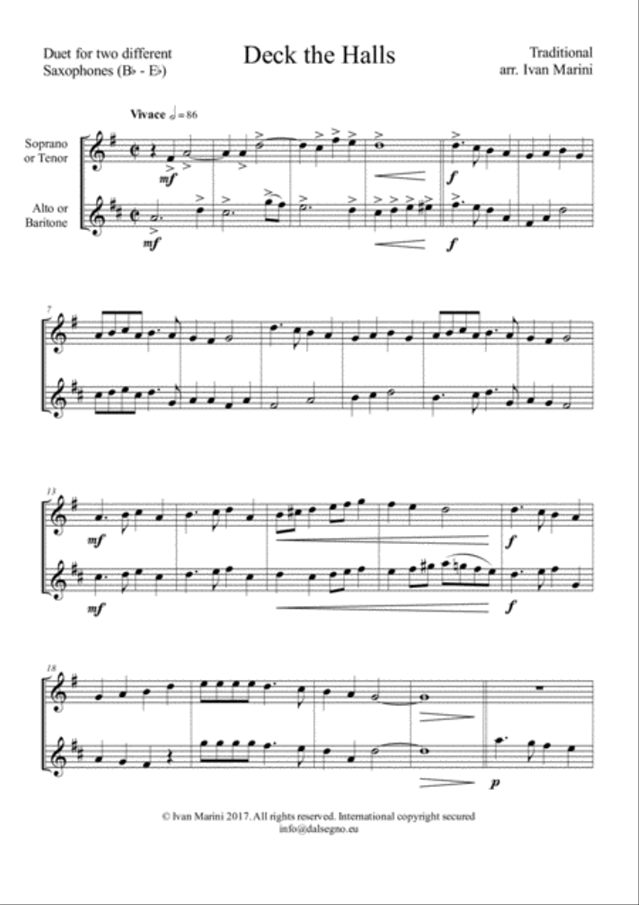 Deck the Halls - Duet for any combination of different Saxophones Woodwind Duet scores gallery preview page 2