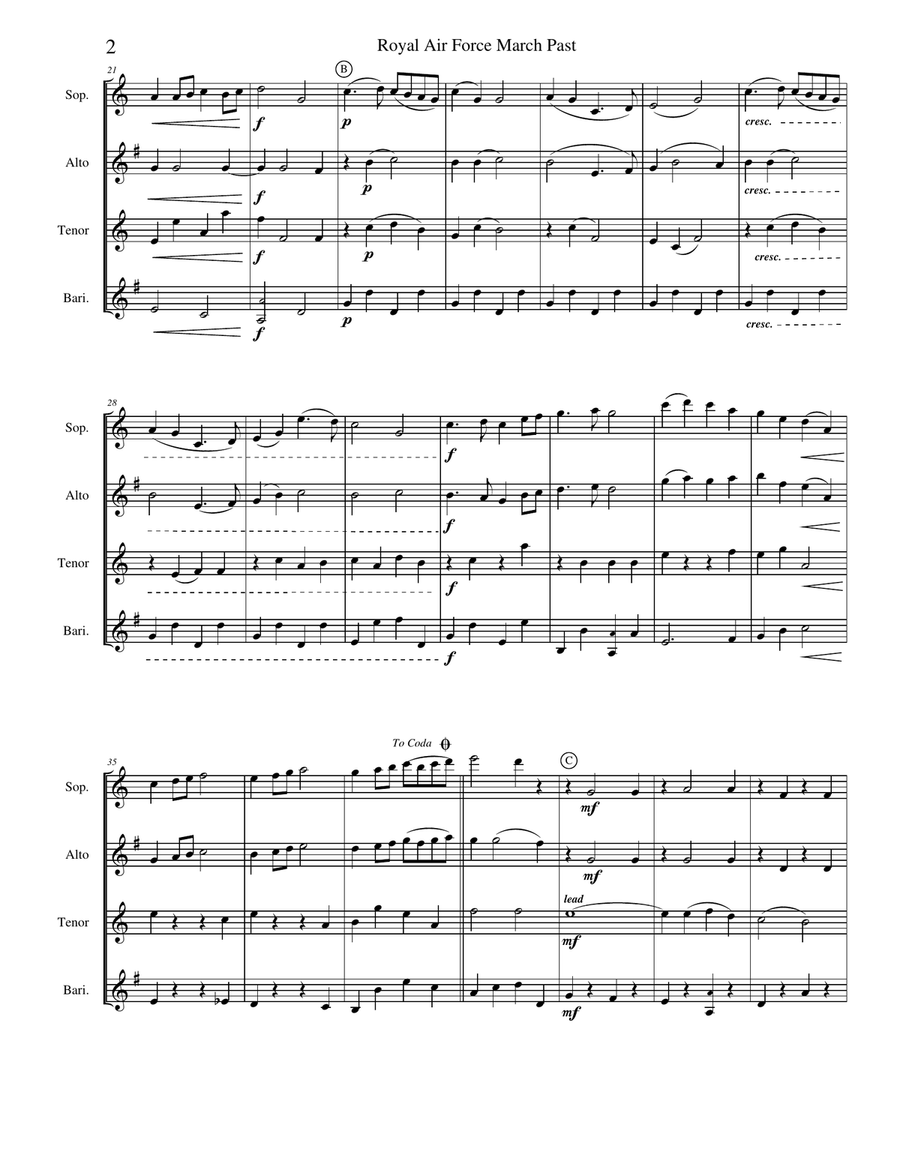 Royal Air Force March Past Saxophone Quartet scores gallery preview page 4