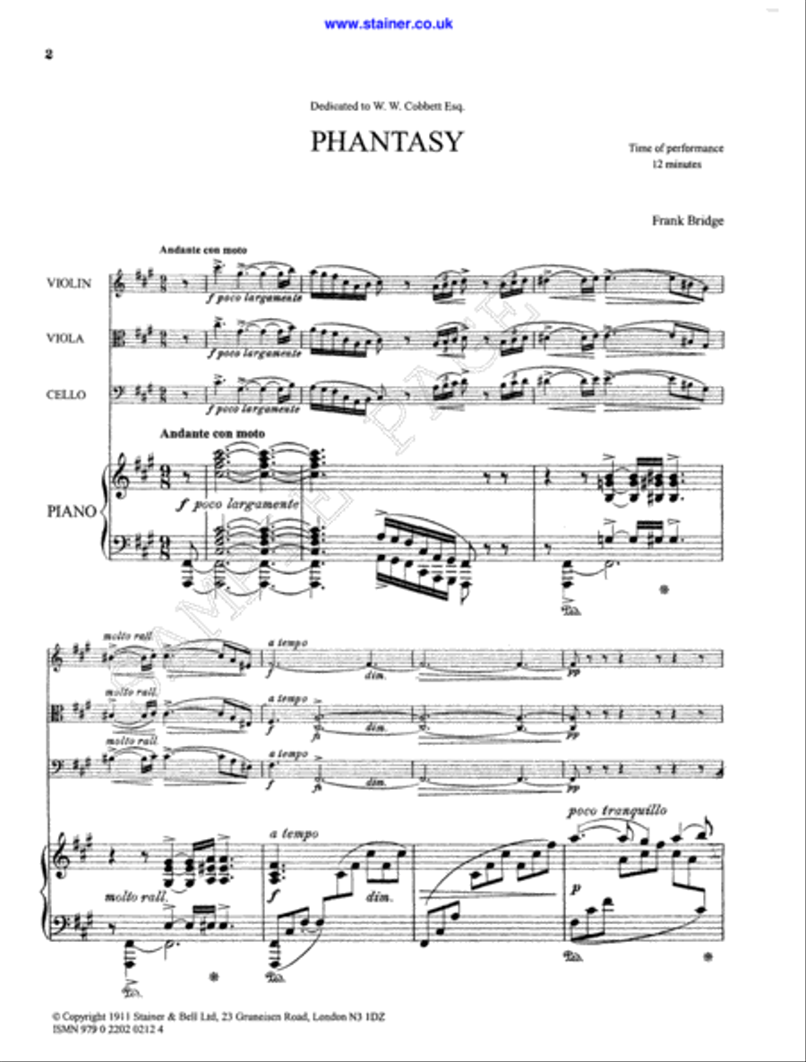 Phantasy in F sharp minor. Violin, Viola, Cello and Piano Piano Quartet scores gallery preview page 2