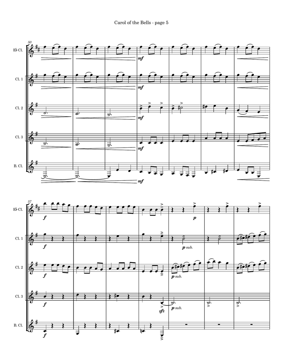Carol of the Bells for Clarinet Quintet or Choir Choir scores gallery preview page 5