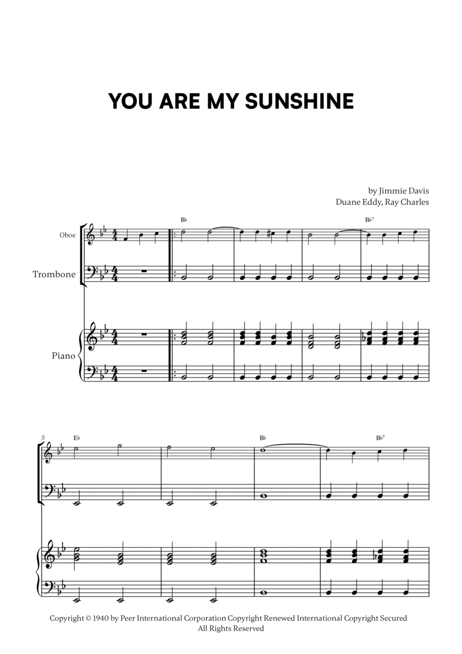 You Are My Sunshine Trombone Duet scores gallery preview page 1
