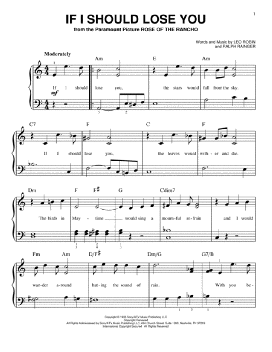 If I Should Lose You Easy Piano scores gallery preview page 1