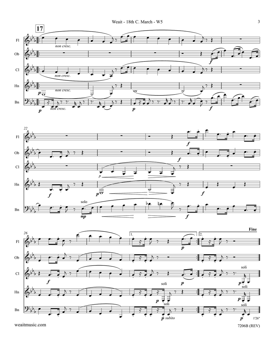 March in 18th Century Style for wind quintet (1’30) Woodwind Quintet scores gallery preview page 3