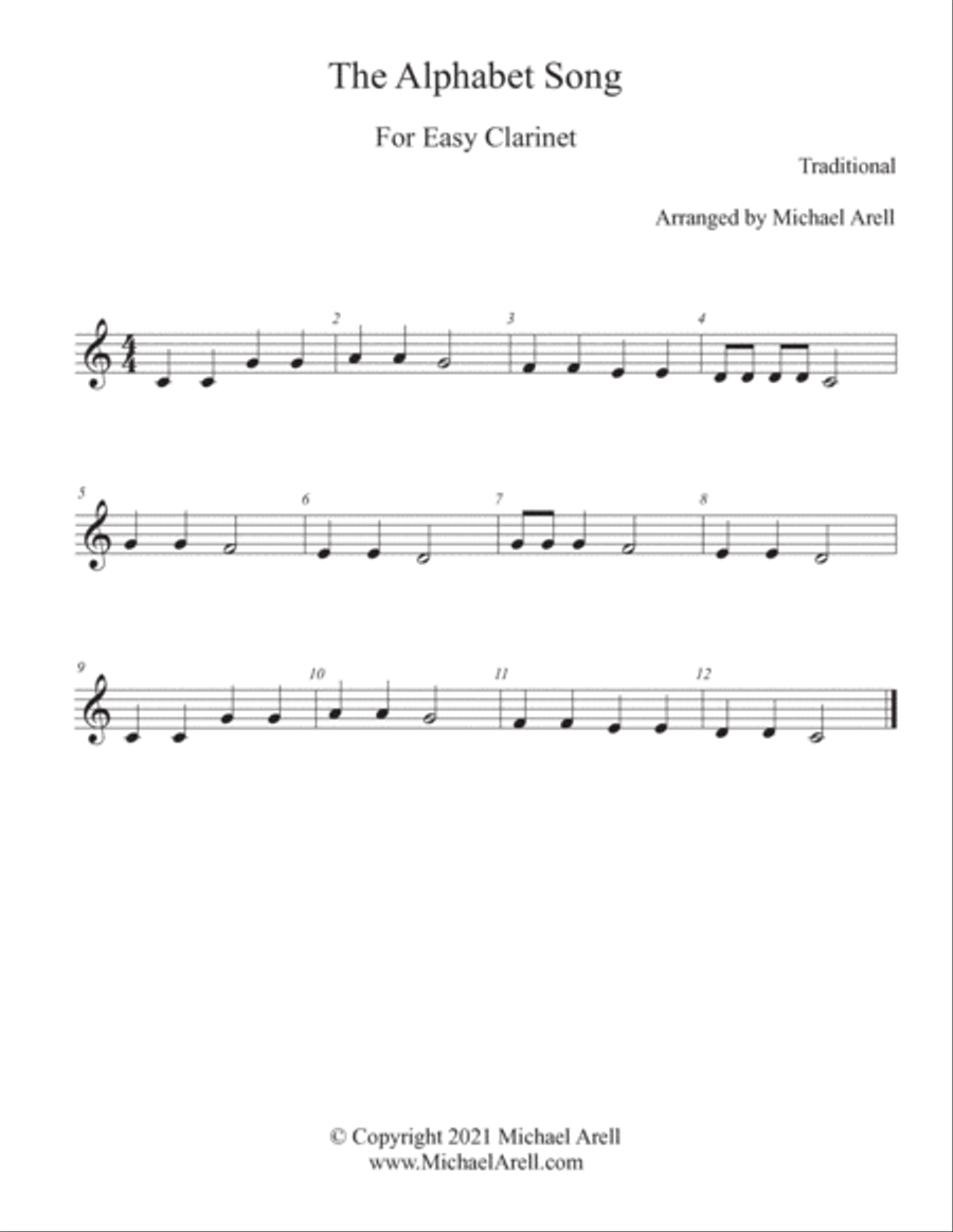 The Alphabet Song--Easy Clarinet Clarinet Solo scores gallery preview page 2