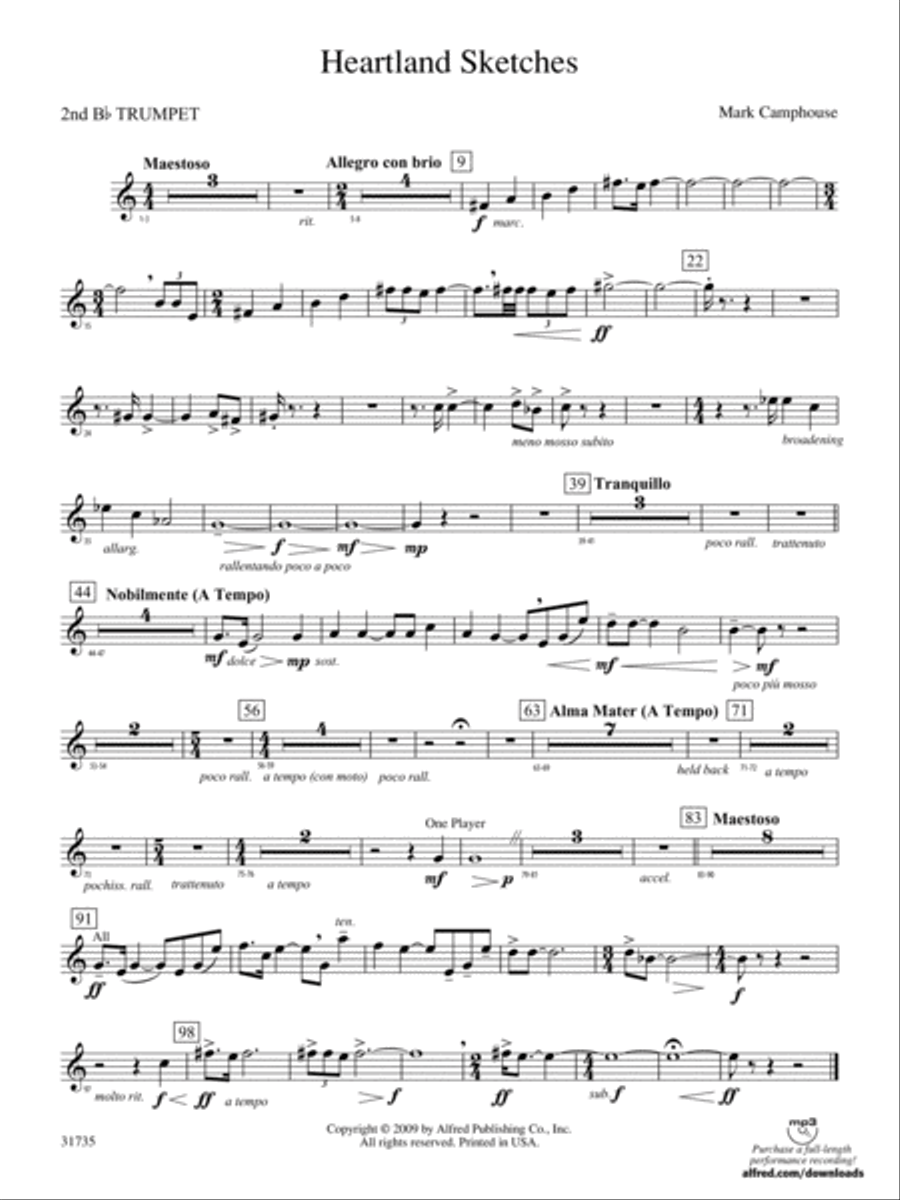 Heartland Sketches: 2nd B-flat Trumpet Concert Band scores gallery preview page 1