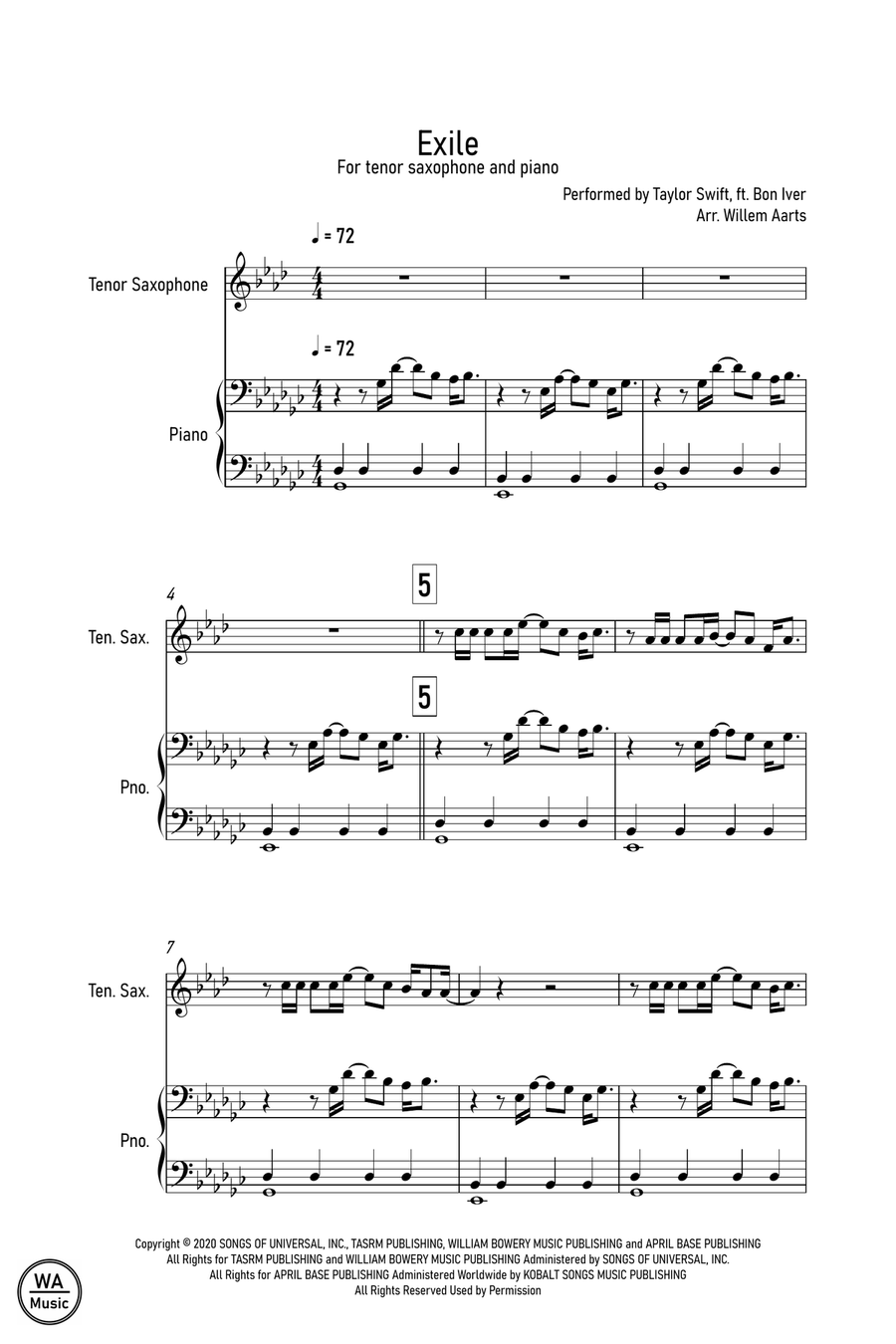 Exile Tenor Saxophone scores gallery preview page 1