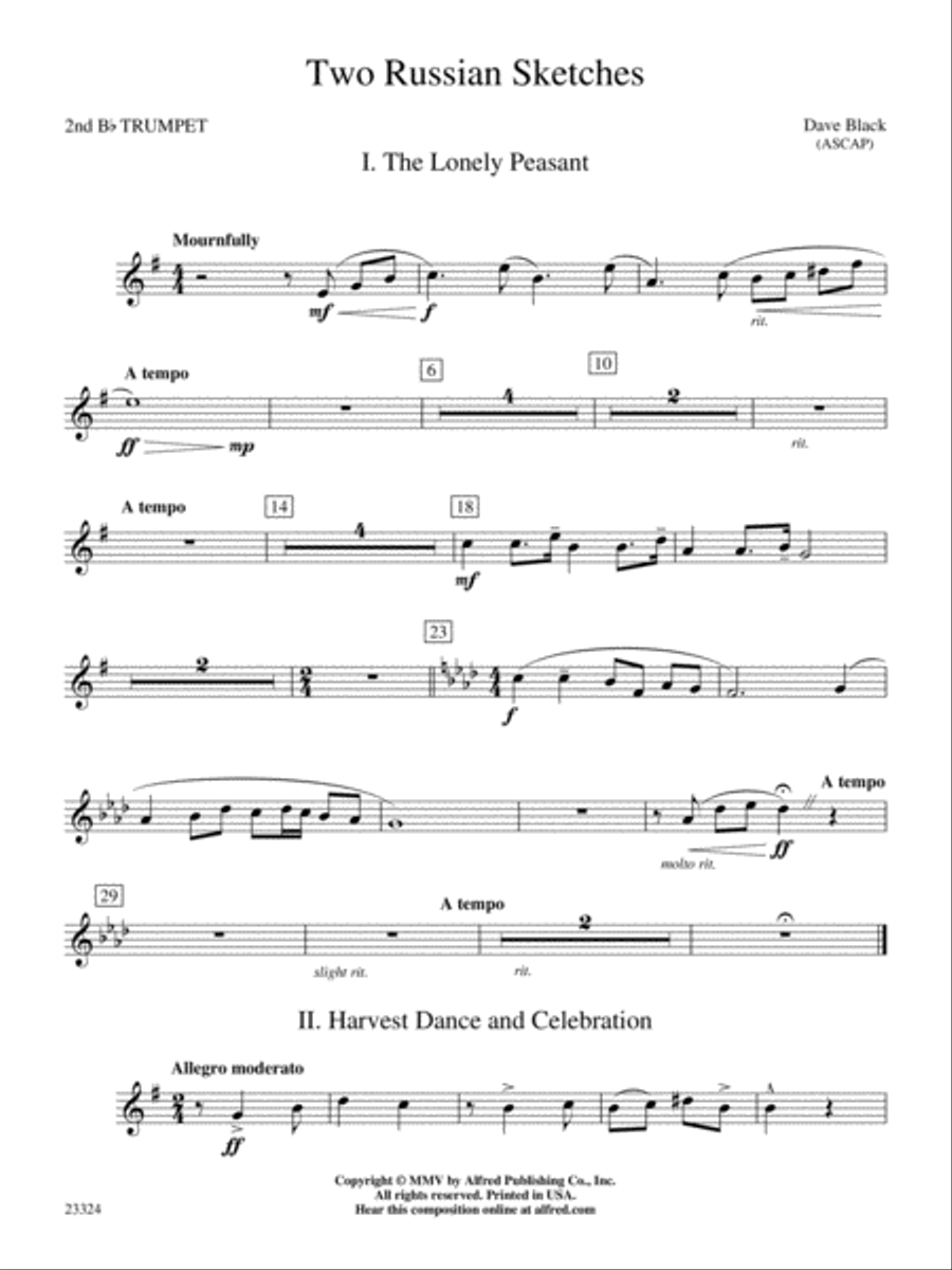 Two Russian Sketches: 2nd B-flat Trumpet Concert Band scores gallery preview page 1