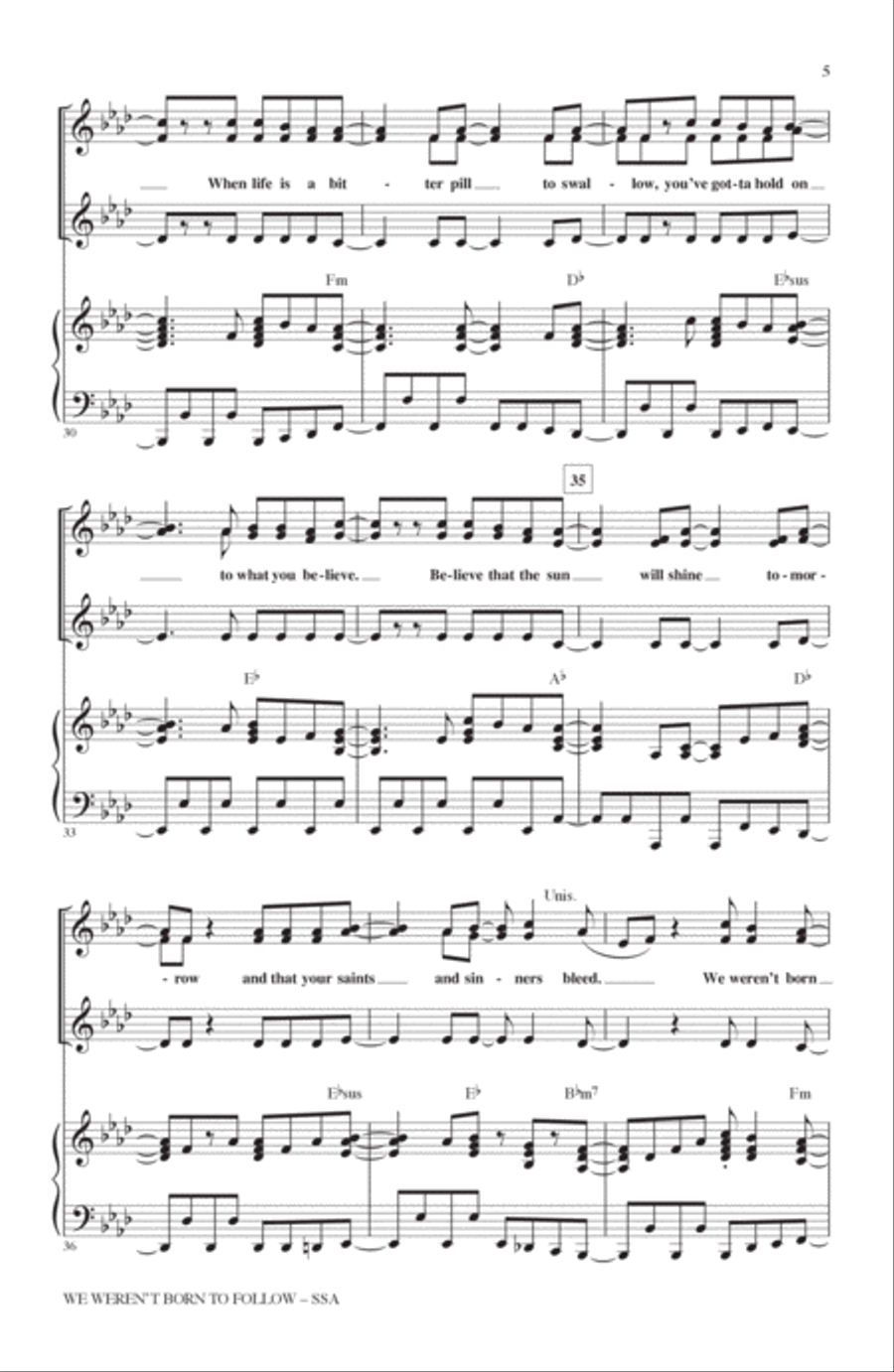 We Weren't Born To Follow SSA scores gallery preview page 4