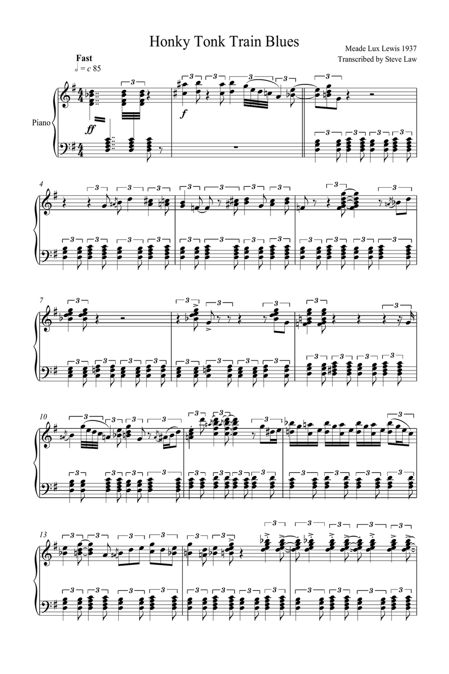 Honky Tonk Train (honky Tonk Train Blues) Piano Solo scores gallery preview page 1