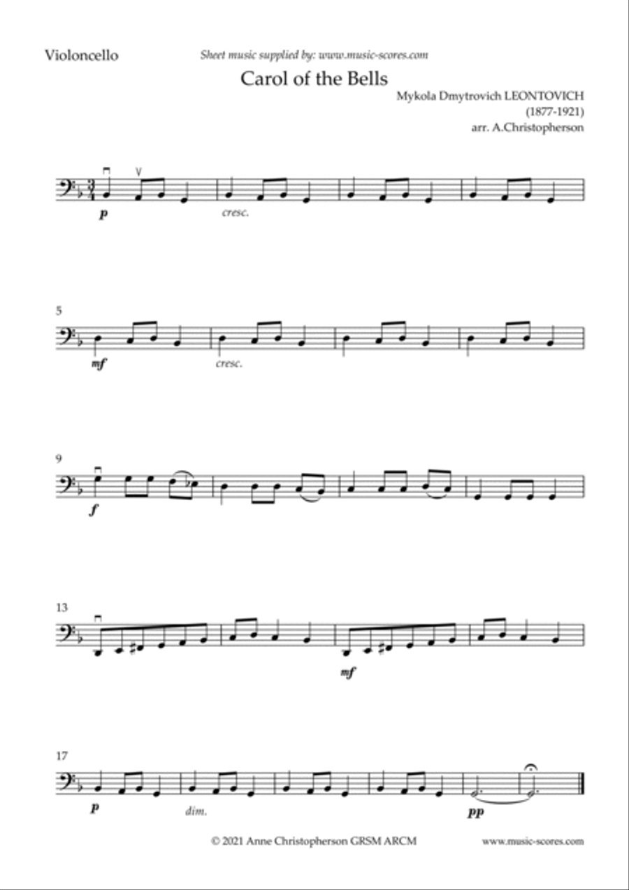 Carol of the Bells - Easy Cello with note names Cello Solo scores gallery preview page 2