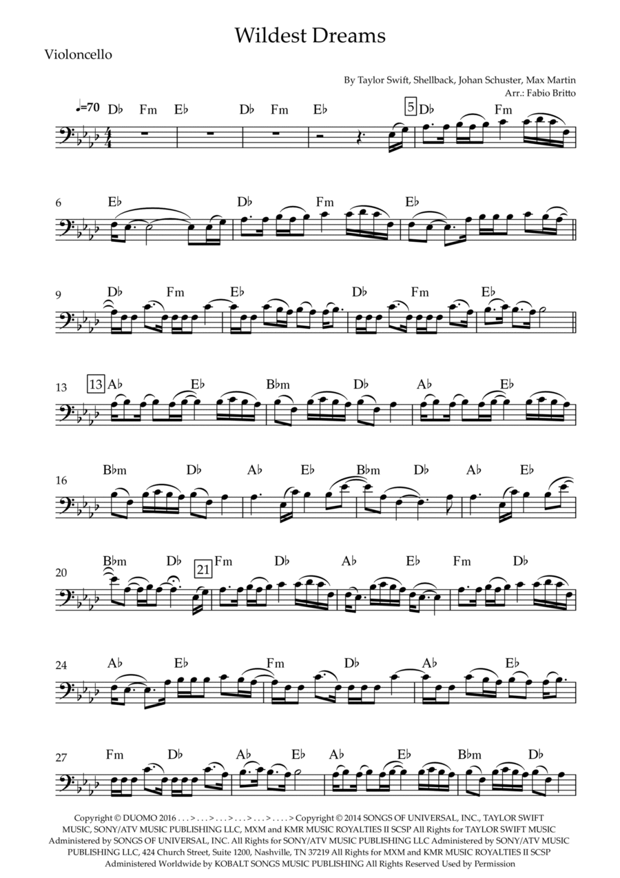 Wildest Dreams Cello Solo scores gallery preview page 1