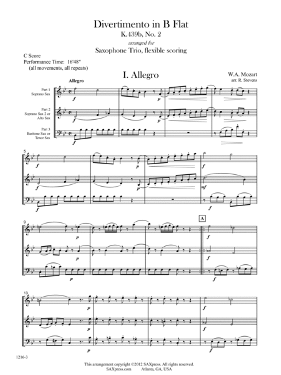Divertimento in B-Flat, K.439b no 2 Woodwind Trio scores gallery preview page 4